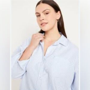Old Navy Blue Boyfriend Striped Women's Button Down Shirt